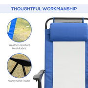 Set of 2 Folding Recliner Sun Loungers With Adjustable Backrest For Garden Use Blue Outsunny