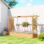 Wooden Raised Planter Box With Trellis and Drainage Ideal For Outdoor Garden Use Grey Outsunny