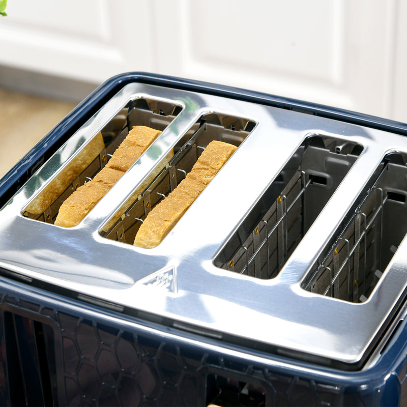 4 Slice Toaster and 17L Fast Boil Jug Kettle Set with Auto Shut Off and Crumb Tray Blue