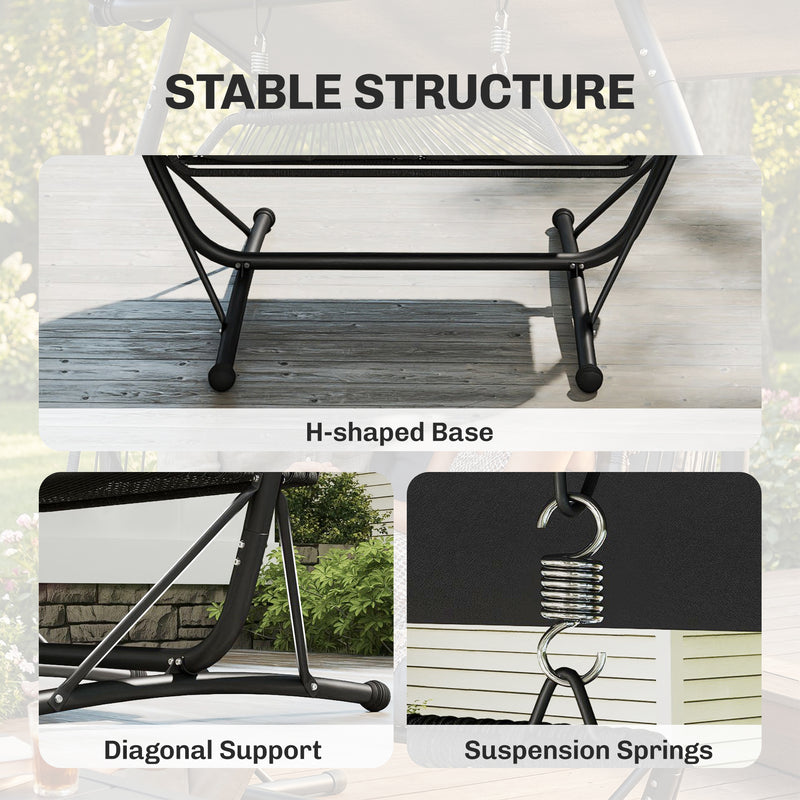 Double Hanging Egg Chair with Canopy & Cushions for Outdoor Relaxation - Patio or Garden Use - Grey