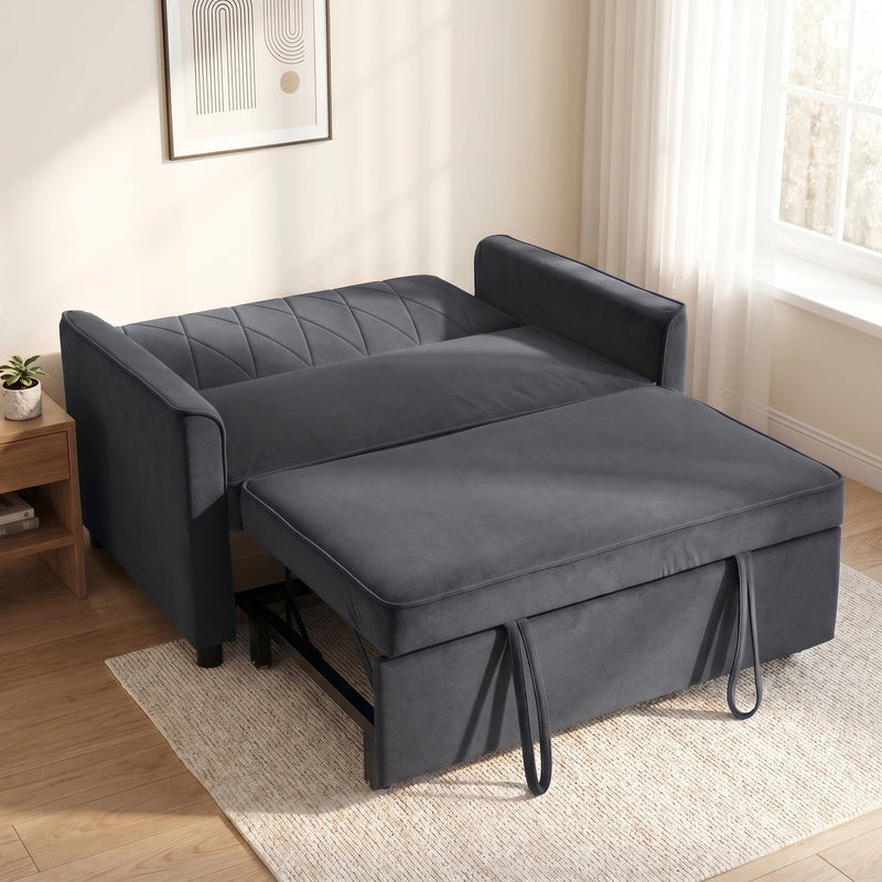 2 Seater Sofa Bed for Small Spaces with Easy Pull Out Guest Bed Function Dark Grey