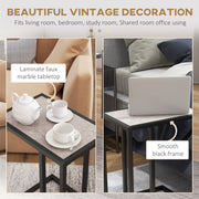 C Shape Bedside Table with Metal Frame and Marble Effect Top for Living Room, Grey