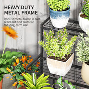 3 Tier Black Metal Plant Stand Ladder Shelf for Garden Patio or Balcony by Outsunny AOSOM