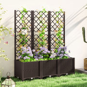 Brown Raised Garden Bed with Trellis and Drainage for Climbing Plants and Vegetables by Outsunny
