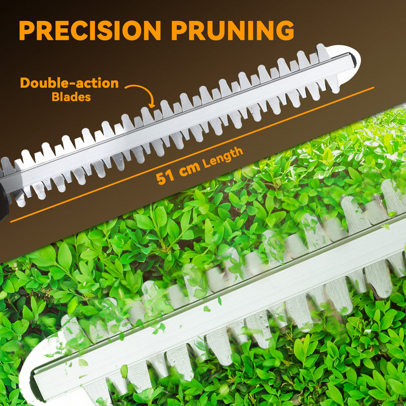 Cordless Electric Hedge Trimmer with 51cm Blade and 2 Batteries for Shrubs by Outsunny