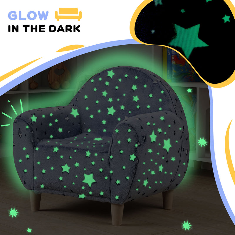 Kids Glow in the Dark Armchair with Star Design Ideal for Bedroom or Playroom, Grey