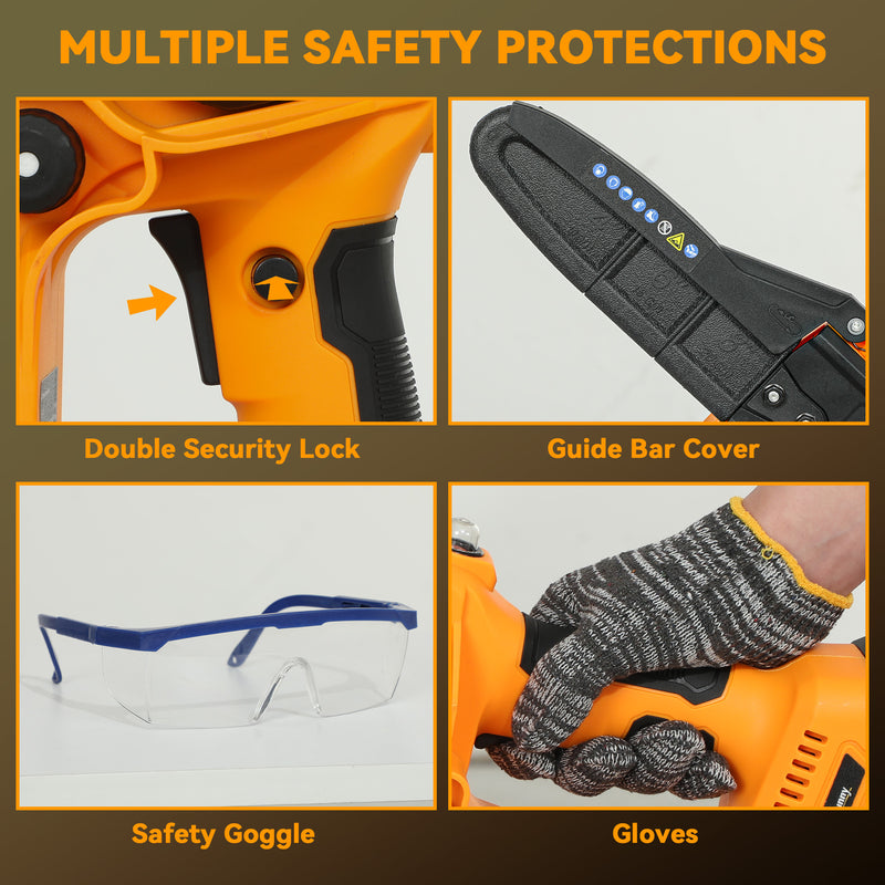 8 Inch Cordless Electric Chainsaw with Brushless Motor and 2 Batteries for Tree Pruning AOSOM