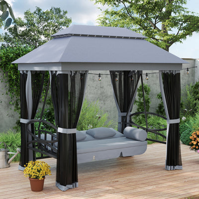 3-in-1 Garden Swing Bench with Canopy and Insect Net for Shaded Outdoor Relaxing Grey Outsunny
