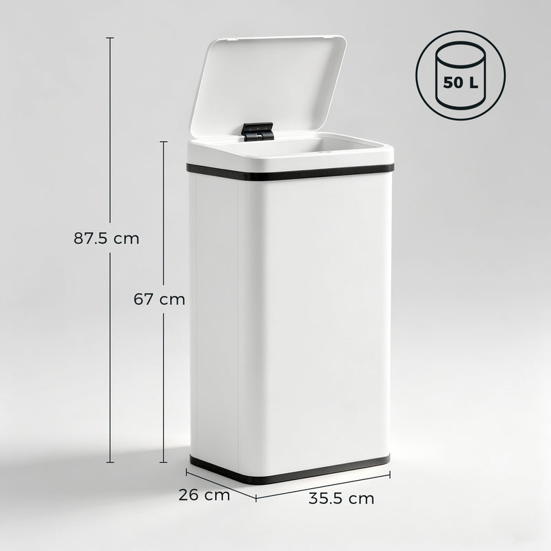 Sensor Kitchen Bin 50L Touch Free Motion Sensor with Soft Close Lid White