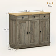 Grey Wood Effect Sideboard with Rubberwood Top Storage Cabinets and Drawers by HOMCOM