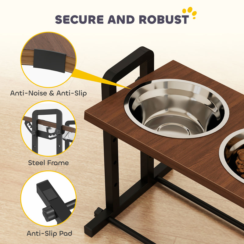 Adjustable Elevated Dog Feeder With 4 Heights And Angled Bowls For All Breeds Brown AOSOM