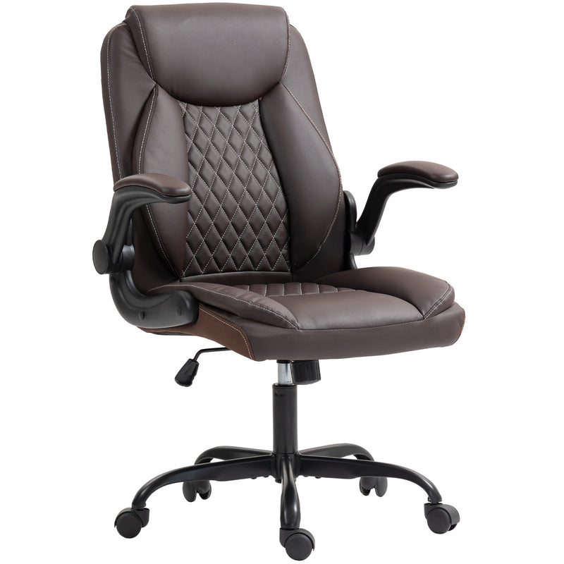 Ergonomic Faux Leather Office Chair with Flip Up Armrests for Home or Office Use Brown
