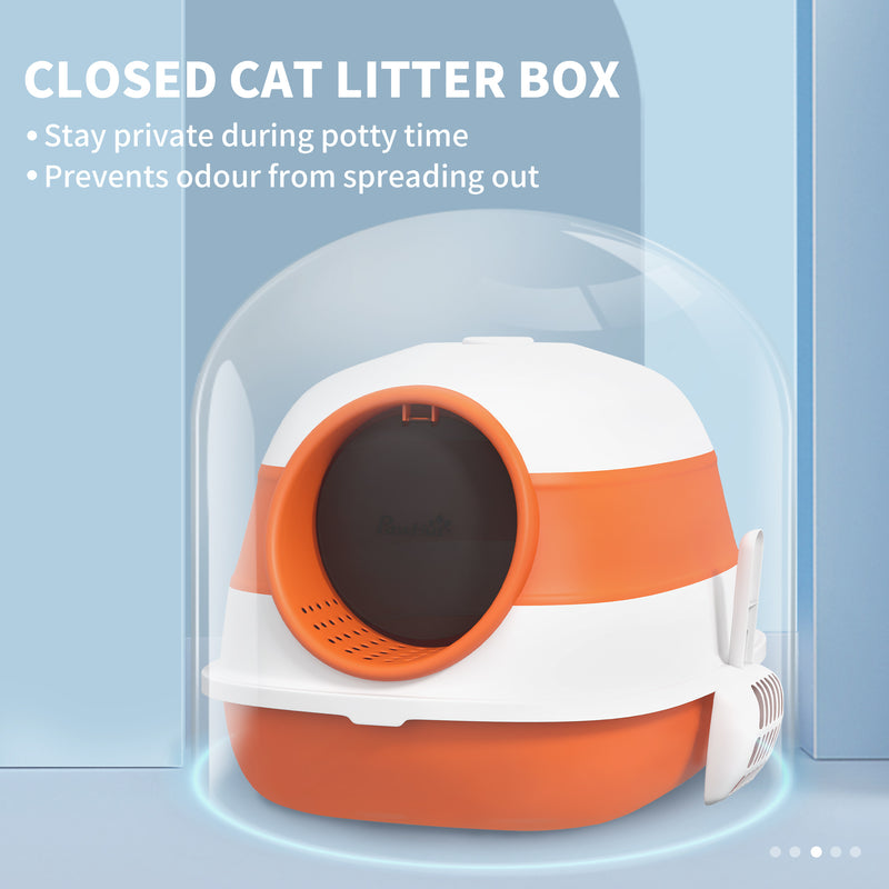 Foldable Cat Litter Tray with Lid Scoop and Deodoriser for Easy Cleaning, Orange