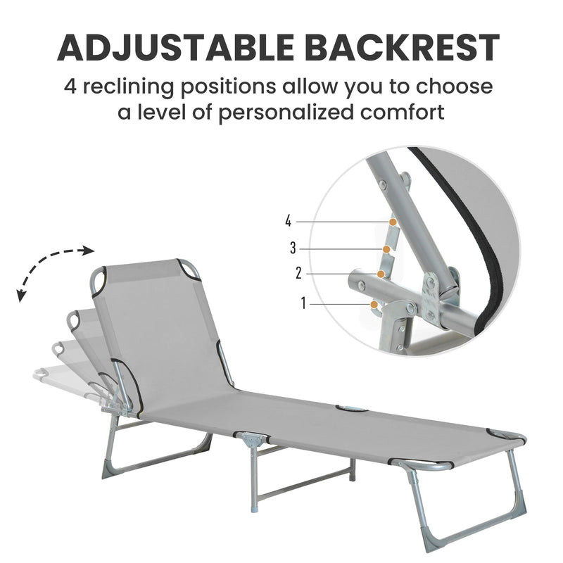 Folding Camping Bed with Adjustable Backrest for Outdoor Relaxation Grey Outsunny