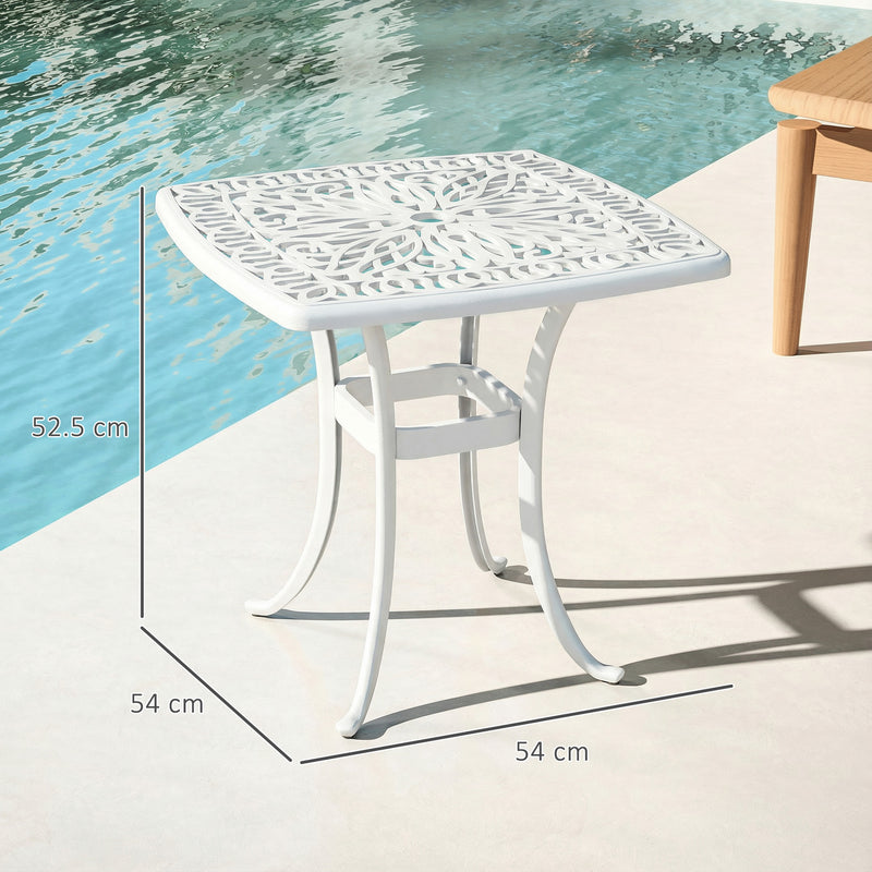 Outdoor Coffee Table with Parasol Hole for Garden or Patio Use Cast Aluminium White Outsunny
