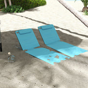 Set of 2 Blue Reclining Beach Chairs with Metal Frames for Garden Camping or Travel