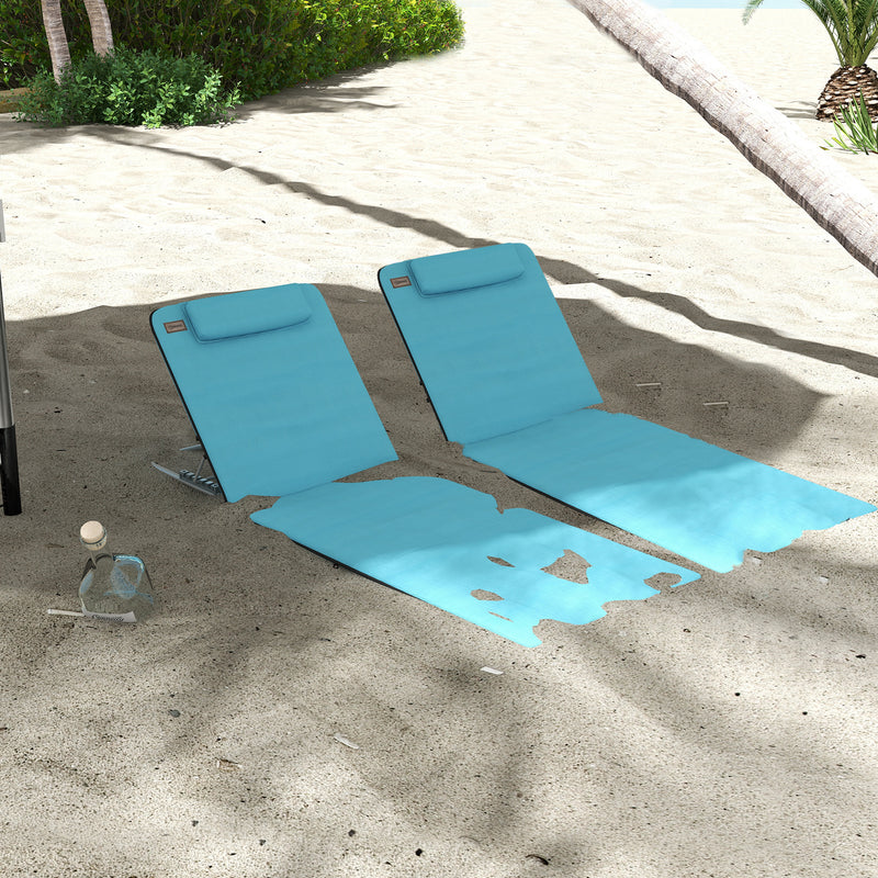Set of 2 Blue Reclining Beach Chairs with Metal Frames for Garden Camping or Travel