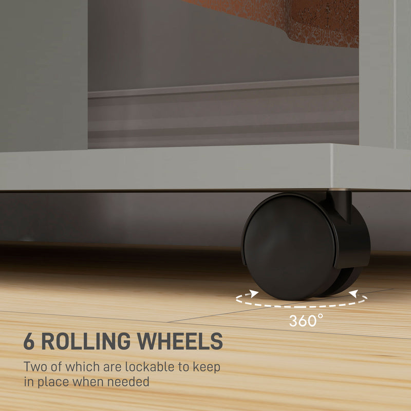 Grey Double Open Wardrobe with Mobile Storage Shelves and 6 Wheels by HOMCOM