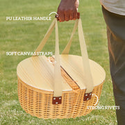Wicker Picnic Basket for 2 with Cooler Compartment and Wooden Lid for Outdoor Use Light Brown AOSOM