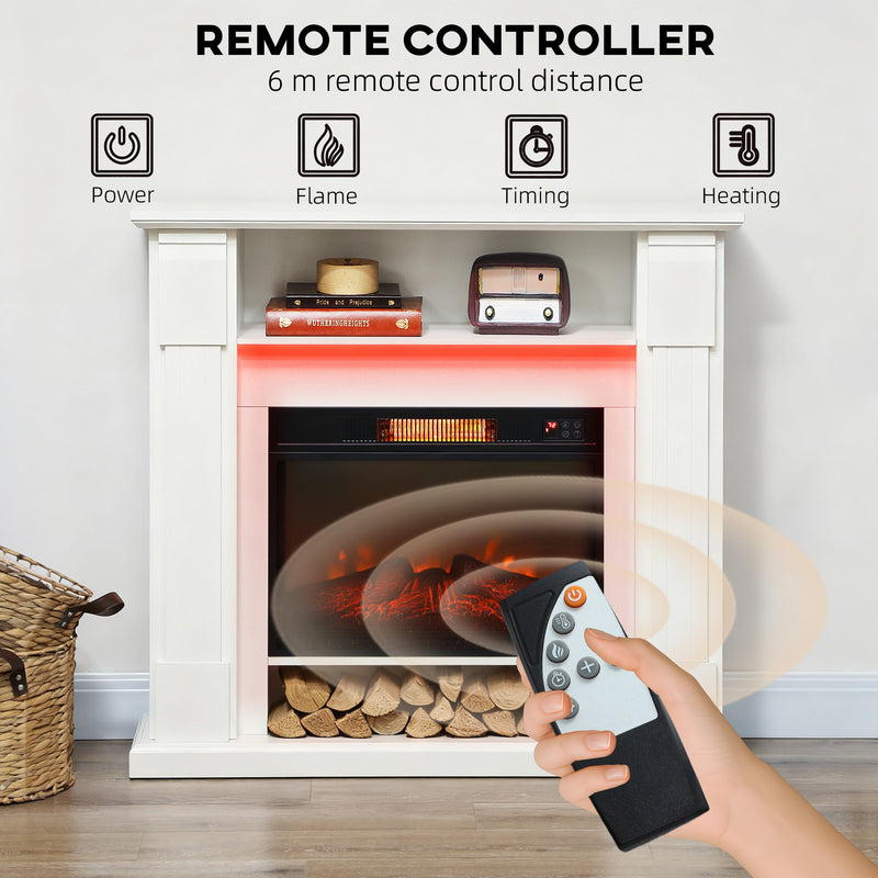 Electric Fireplace Heater with LED Mantel Adjustable Temperature Range Ideal for Homes White