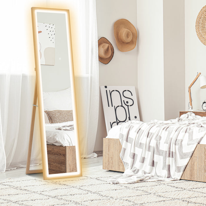 Full Length Mirror with Adjustable LED Light Oak Frame by HOMCOM