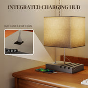 Modern Bedside Table Lamp with USB Charging Ports and Phone Holders for Bedroom Grey AOSOM