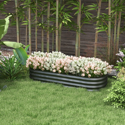 Dark Grey Metal Raised Garden Bed With Safety Edging For Flowers Herbs And Succulents