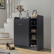 Black Shoe Storage Cabinet with Adjustable Shelves Ideal for Hallways and Bedrooms
