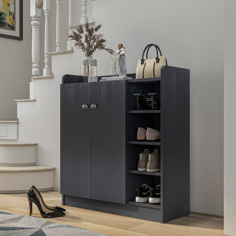 Black Shoe Storage Cabinet with Adjustable Shelves Ideal for Hallways and Bedrooms
