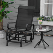 Black Outdoor Glider Rocking Chair with Metal Frame for Relaxing in the Garden