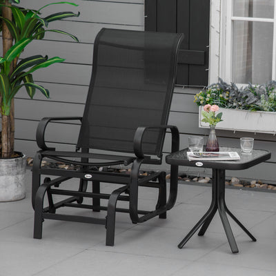 Black Outdoor Glider Rocking Chair with Metal Frame for Relaxing in the Garden