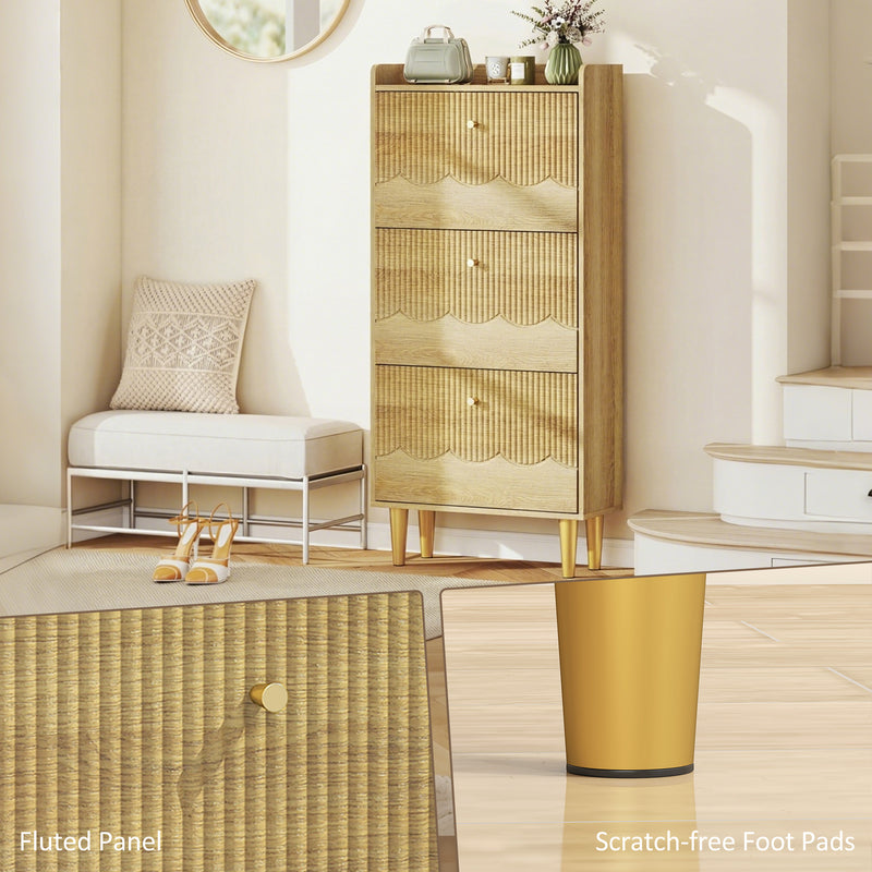 Shoe Storage Cabinet for Narrow Hallways with Adjustable Shelves and Top Shelf Oak Gold AOSOM