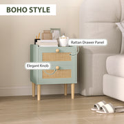 Light Blue Rattan Chest of Drawers with 2 Storage Drawers for Bedroom or Hallway