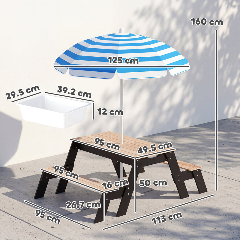 Kids Outdoor Table and Bench Set with Hidden Storage and Parasol for Tidy Garden Play Natural Wood Aiyaplay