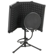 Foldable Studio Microphone Isolation Shield With Pop Filter And Tripod Stand Black AOSOM