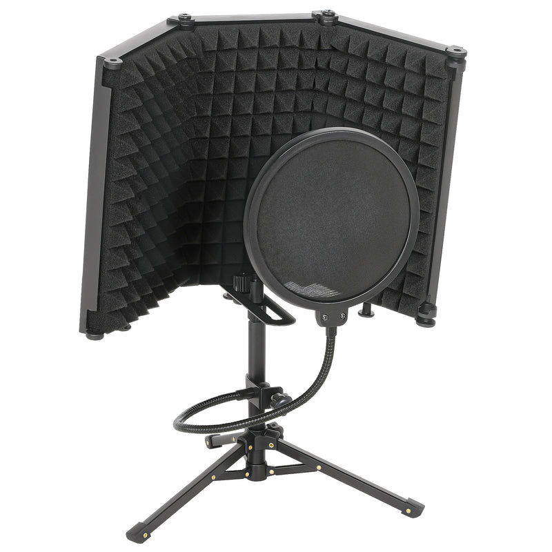 Foldable Studio Microphone Isolation Shield With Pop Filter And Tripod Stand Black AOSOM