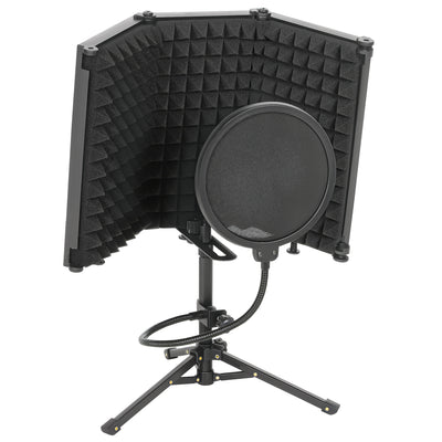 Foldable Studio Microphone Isolation Shield With Pop Filter And Tripod Stand Black AOSOM