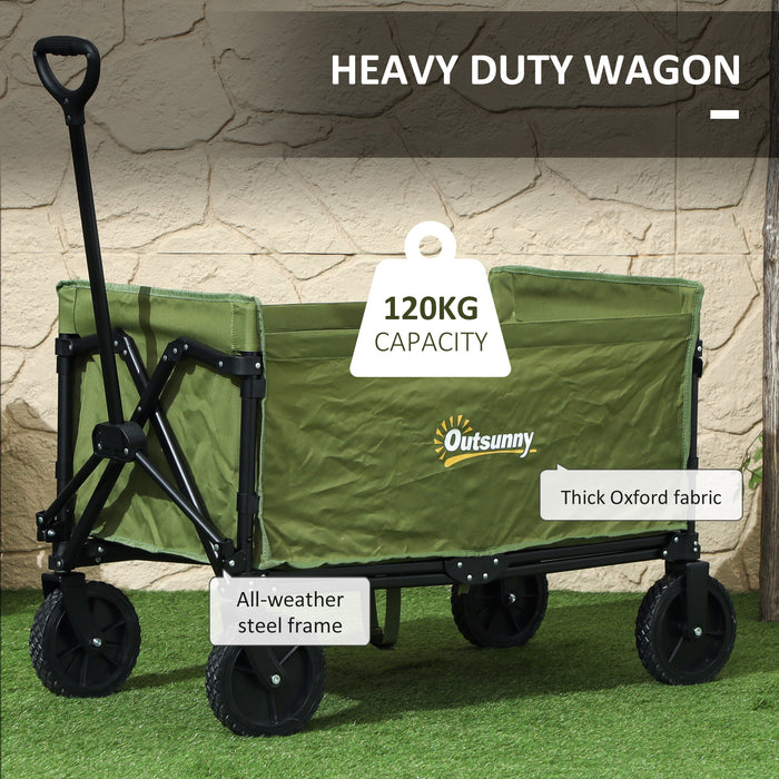 120L Green Folding Garden Trolley Cart With Wheels and Adjustable Handle by Outsunny