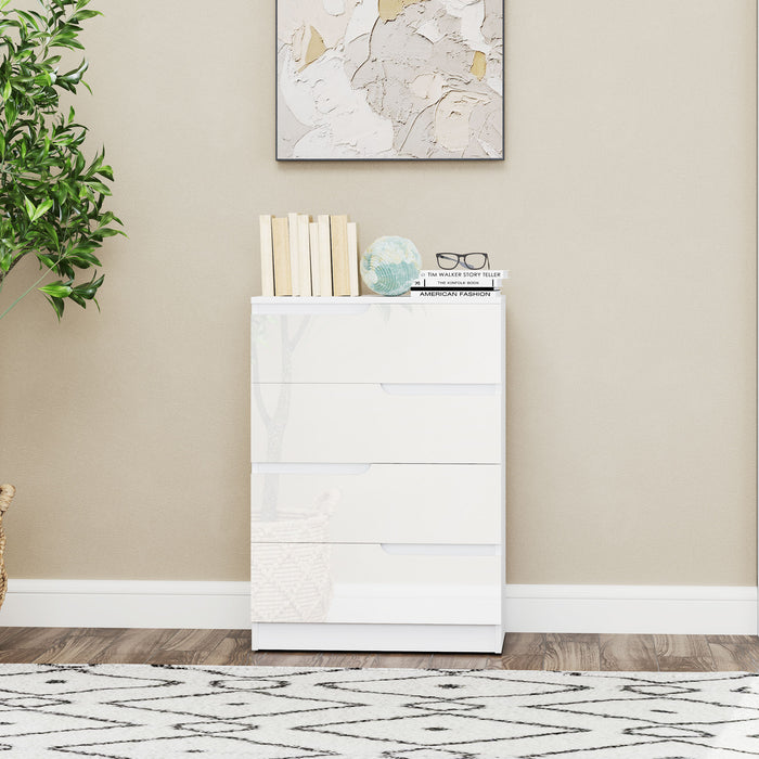White Chest of 4 Drawers with High Gloss Front for Bedroom or Living Room by HOMCOM