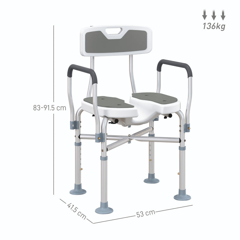 Height Adjustable Shower Chair with Padded U-Shaped Seat and Non-Slip Feet for Elderly by HOMCOM
