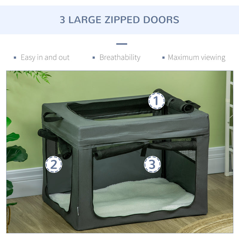 69cm Soft Pet Travel Carrier With Cushion For Small Dogs and Puppies, Grey