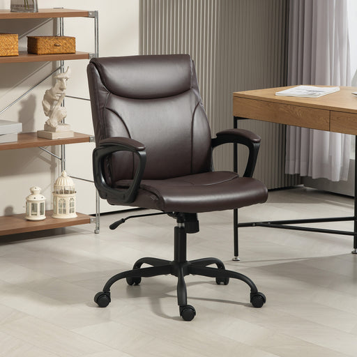 Brown Faux Leather Executive Office Chair With Adjustable Height and Swivel Wheels by HOMCOM