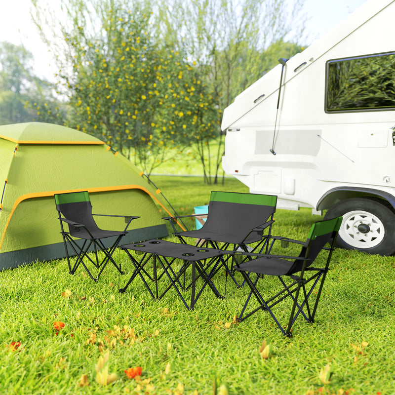 Foldable Camping Table and Chairs Set for 4 with Cup Holders and Carry Bag Olive Green