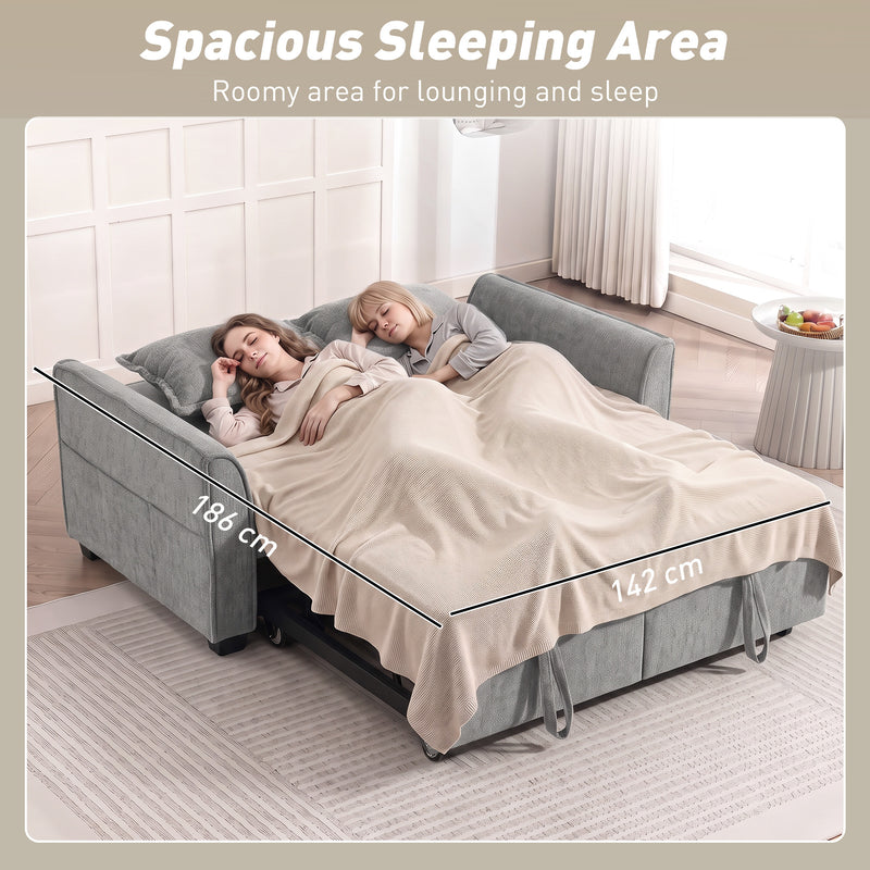 4 in 1 Sofa Bed with Independent Pull Out Beds and Storage Pockets for Small Spaces Grey