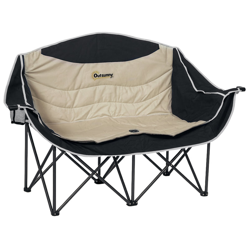 Double Camping Chair for Two with Padded Seats and Carry Bag for Outdoor Relaxing Khaki