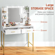 LED Makeup Vanity Table Set with Mirror Drawers and Stool for Bedroom Storage White