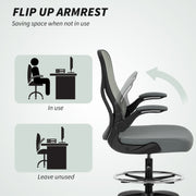 Ergonomic Mesh Draughtsman Chair with Lumbar Support and Foot Ring for Standing Desk Charcoal Grey