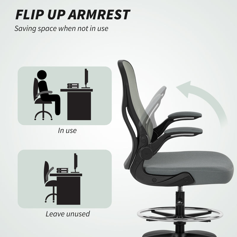 Ergonomic Mesh Draughtsman Chair with Lumbar Support and Foot Ring for Standing Desk Charcoal Grey