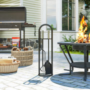 5 Piece Metal Fireplace Tool Set With Brush Shovel Poker and Ash Bucket, Black & Silver