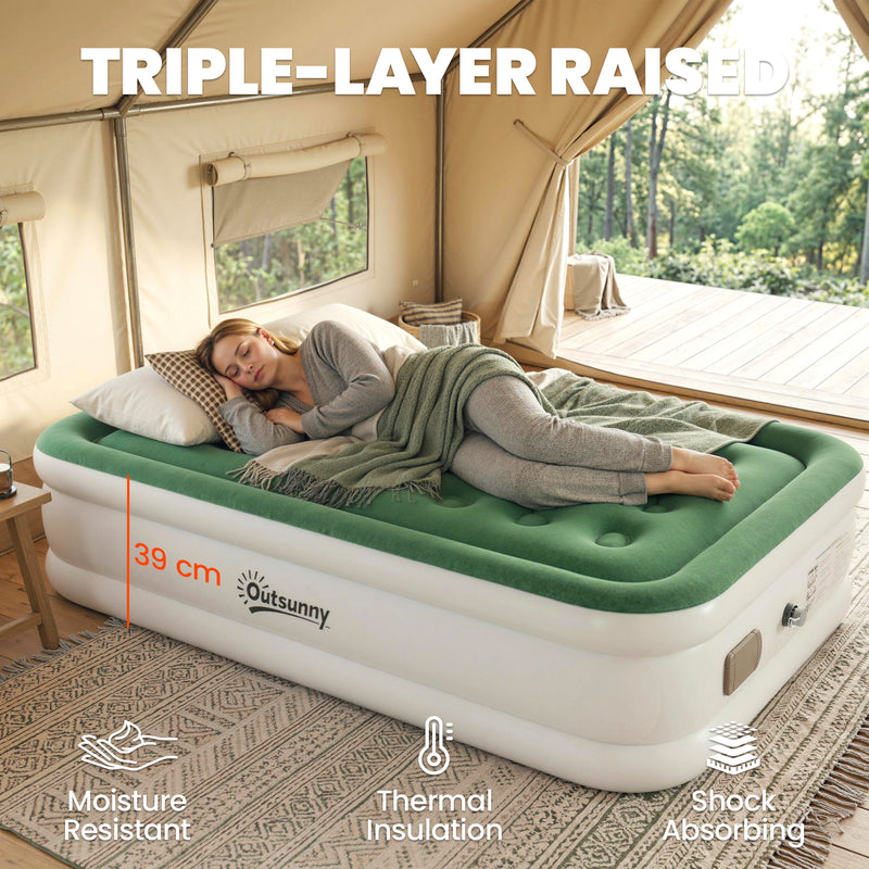 Single Inflatable Mattress with Built In Pump for Fast Comfortable Sleep Dark Green